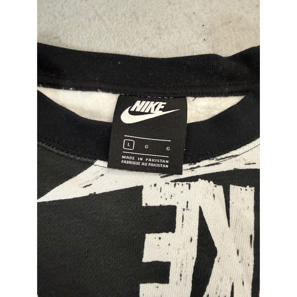 Nike Sportswear Womens Black All Over Print Swoosh Logo Cropped Sweatshirt L - Picture 2 of 8
